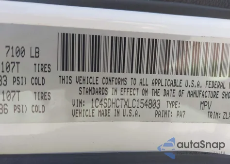 2020 Dodge Durango R/T Rwd z USA, uszkodzony, nr VIN 1C4SDHCTXLC154803